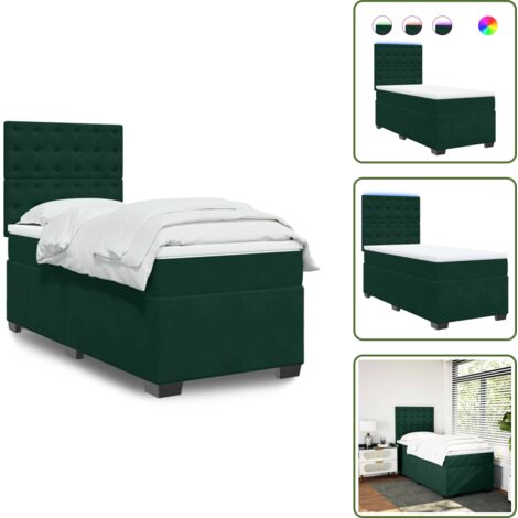 Luci a LED - vidaXL Giroletto a Molle con Materasso Verde Scuro 100x200 cm Velluto - Letto con coprimaterasso