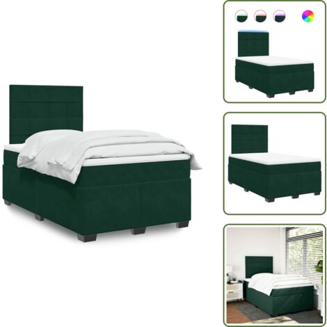Luci a LED - vidaXL Giroletto a Molle con Materasso Verde Scuro 120x190 cm Velluto - Letto con materasso