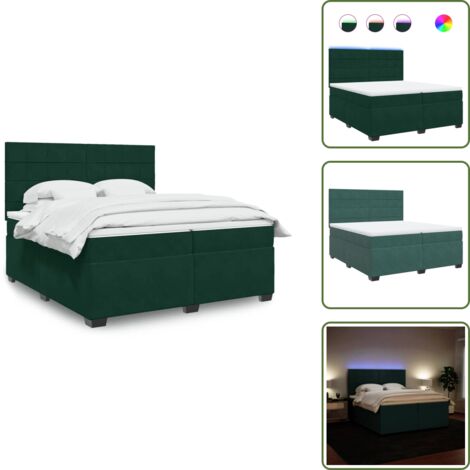 Luci a LED - vidaXL Giroletto a Molle con Materasso Verde Scuro 200x200 cm Velluto - Letto con materasso