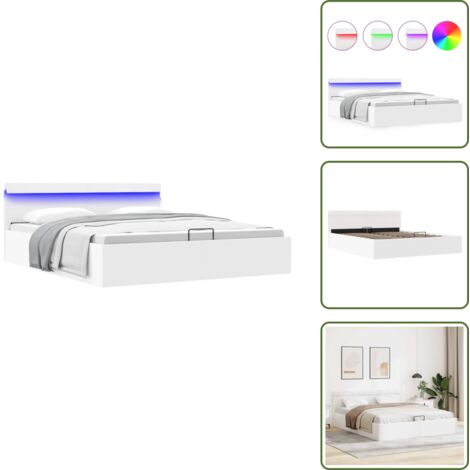 Luci a LED - vidaXL Giroletto Contenitore Idraulico LED Bianco Similpelle 180x200cm - Letto con scomparto