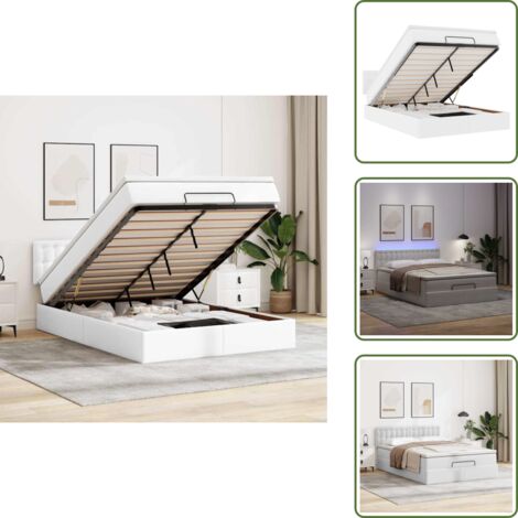 Luci a LED - vidaXL Pouf Letto con Materassi e LED Bianco Puro 140x200cm Similpelle - Coprimaterasso