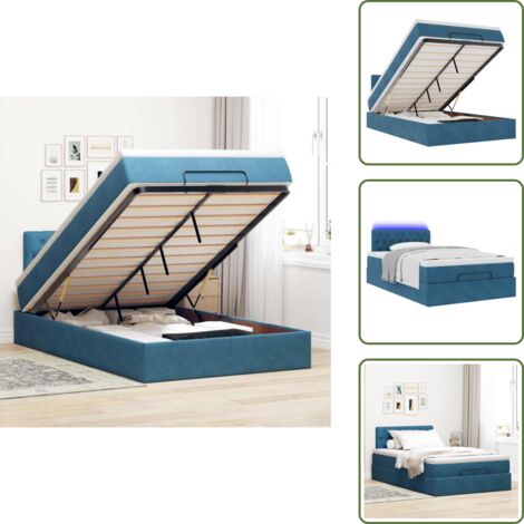 Luci a LED - vidaXL Pouf Letto con Materasso e LED Blu Scuro 120x190cm in Velluto - Letto con testiera