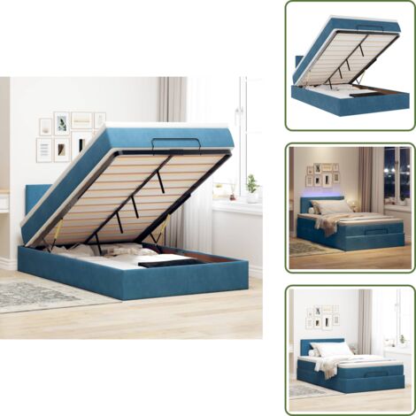 Luci a LED - vidaXL Pouf Letto con Materasso e LED Blu Scuro 120x190cm in Velluto - Letto con testiera