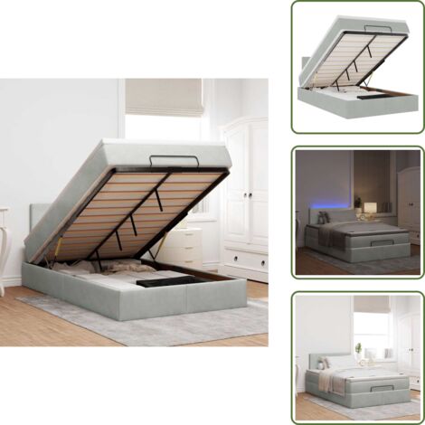 Luci a LED - vidaXL Pouf Letto con Materasso e LED Grigio Chiaro 120x190cm Velluto - Letto con testiera