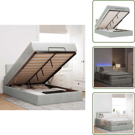 Luci a LED - vidaXL Pouf Letto con Materasso e LED Grigio Chiaro 120x190cm Velluto - Letto con testiera