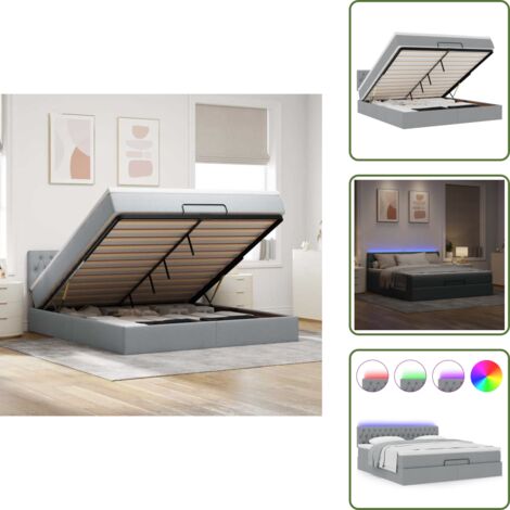 Luci a LED - vidaXL Pouf Letto con Materasso e LED Grigio Chiaro 180x200cm Tessuto - Coprimaterasso