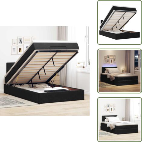 Luci a LED - vidaXL Pouf Letto con Materasso e LED Nero 120x190cm in Velluto - Letto con testiera