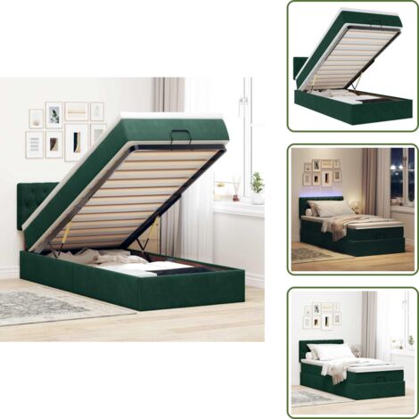 Luci a LED - vidaXL Pouf Letto con Materasso e LED Verde Scuro 90x200cm in Velluto - Stoccaggio sotto letto
