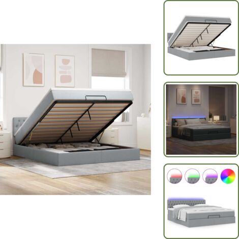 Luci a LED - vidaXL Pouf Letto con Materasso Grigio Chiaro 160x200 cm in Tessuto - Letto con testiera