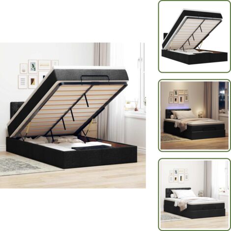 Luci a LED - vidaXL Pouf Letto con Materasso Nero 120x200 cm in Tessuto - Letto con testiera