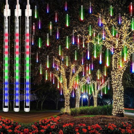 Luci a pioggia di meteoriti, 8 tubi da 30 cm, 192 LED, decorazione natalizia per esterni multicolore