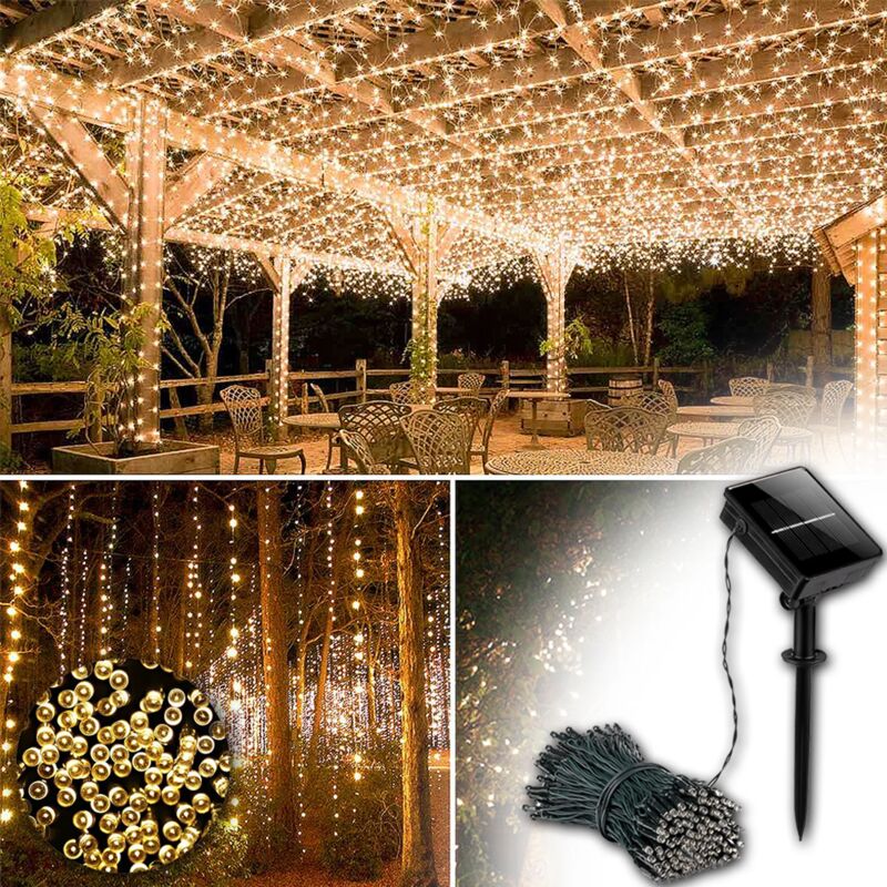 Image of Phasat - Luci a stringa solare a led da 20 m per interni ed esterni 8 modalità di illuminazione Decorazione di illuminazione per feste in giardino