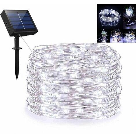 Luci a stringa solare, luci a stringa solare da esterno con 100 LED 33 piedi filo di rame argento 8 modalità impermeabile per la decorazione di alberi all'aperto casa festa matrimonio patio paesaggio