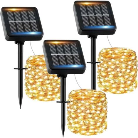 Luci a stringa solare per esterni 12M 120LED 【Confezione da 3】 Luci a stringa solare per esterni impermeabili Bianco caldo 8 modalità Luce solare decorativa per giardino Patio Casa Festa Natale Matrim