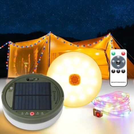 Luci da campeggio 10 m, 100 LED RGB, impermeabili, portatili, ricaricabili, con torcia per campeggio, emergenza, decorazione