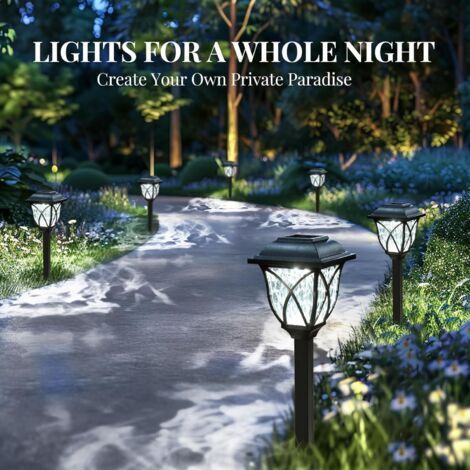 Luci da giardino a energia solare, impermeabili, confezione da 6 luci a LED per vialetti, luce bianca fredda