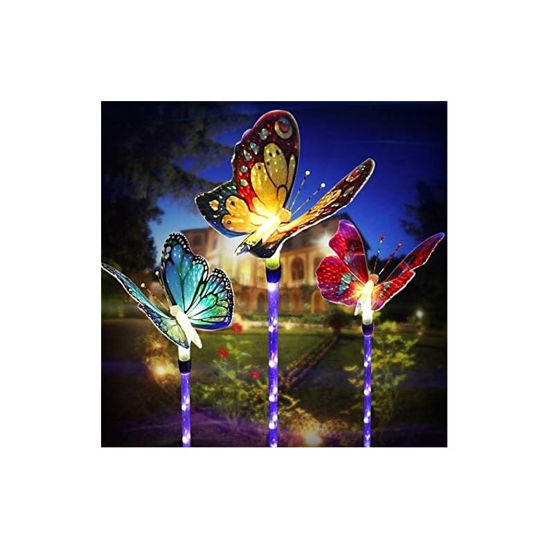 Image of Luci da giardino solari per esterni, pacchi da 3 luci a led solari a farfalla che cambiano colore multicolore, luce solare per recinzione da
