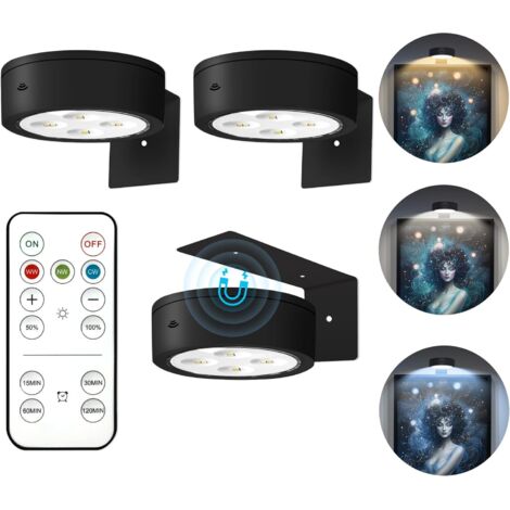 Luci da parete per quadri, striscia LED magnetica con telecomando, intensità regolabile e timer, 3 modalità di illuminazione per cornici, proiettore decorativo da parete wireless - nero.