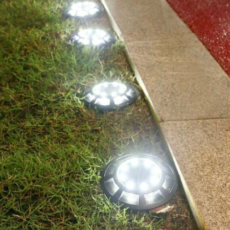 Luci da prato impermeabili per cortili esterni (4 pezzi, 8+8 luci solari per installazione interrata [luce bianca])