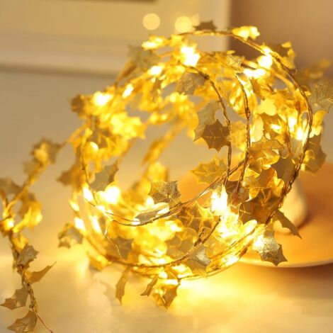 Luci decorative a forma di foglia d'acero dorata, 20 pezzi, luci a LED a batteria per decorazioni natalizie, per il Giorno del Ringraziamento, Halloween e altre feste (2 pezzi/2 m)