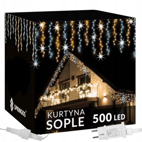 SPRINGOS LUCI DI GHIACCIOLO ALBERO DI NATALE 500LED TENDA LUMINOSA FLASH ESTERNO BIANCO TELECOMANDO
