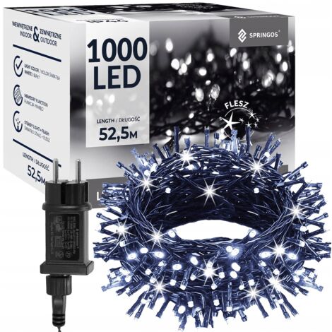 LUCI DI NATALE 1000LED ESTERNE TENDA LUMINOSA IP44 BIANCO FREDDO FLASH