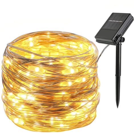 Luci di Natale, 12M, 100 LED, RGB, 8 modalità, IP45 impermeabile, batteria/pannello solare, bianco caldo
