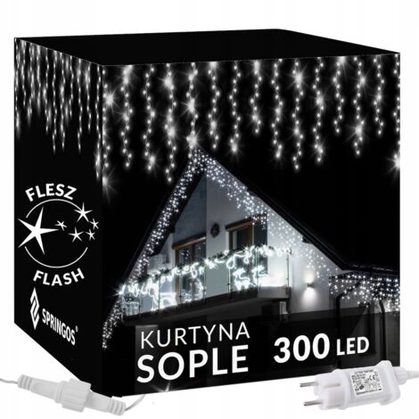SPRINGOS LUCI DI NATALE A STALATTITE 300LED TENDA LUMINOSA FLASH LED ESTERNO TIMER