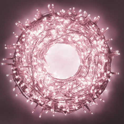 Luci di Natale Catena luminosa natalizia 180 led rosa cavo trasparente 9 mt IP44