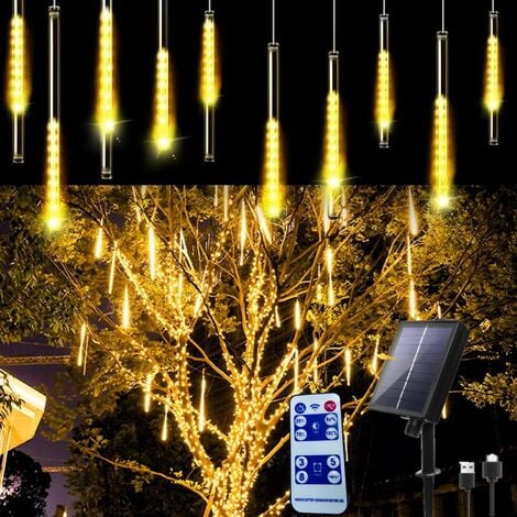 PARTENOPEA UTENSILI Luci di Natale Catena Luminosa natalizia a LED di 10 Meteoriti a Ricarica solare e USB con Telecomando luce calda