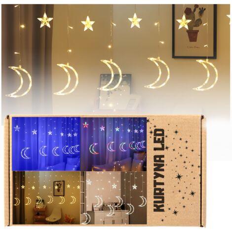 Luci di Natale, luci a tendina, lune, bianco freddo, Natale, bianco freddo