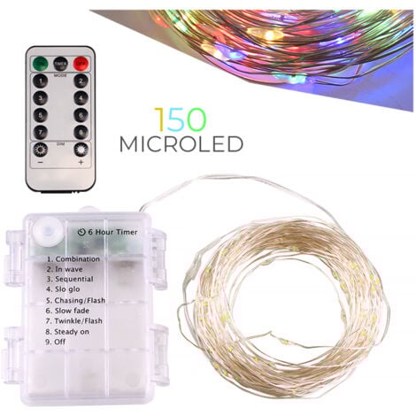 LUCI DI NATALE MULTICOLORE 150 MICRO LED A BATTERIA PER ESTERNO CON TELECOMANDO - 8 MODALITA' DI ILLUMINAZIONE