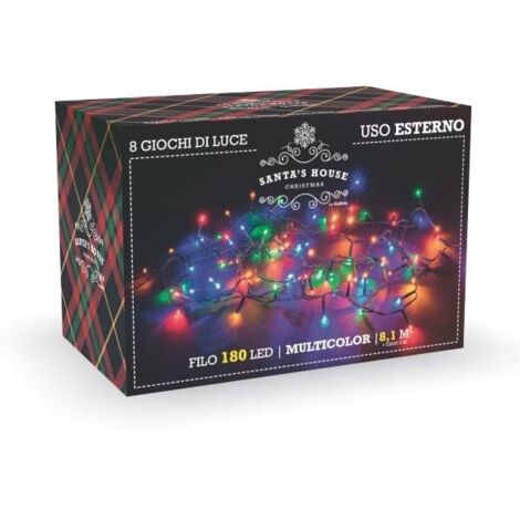 Luci Di Natale Per Interno Ed Esterno Multicolor 180 Led Cavo Luci 8 Mt.