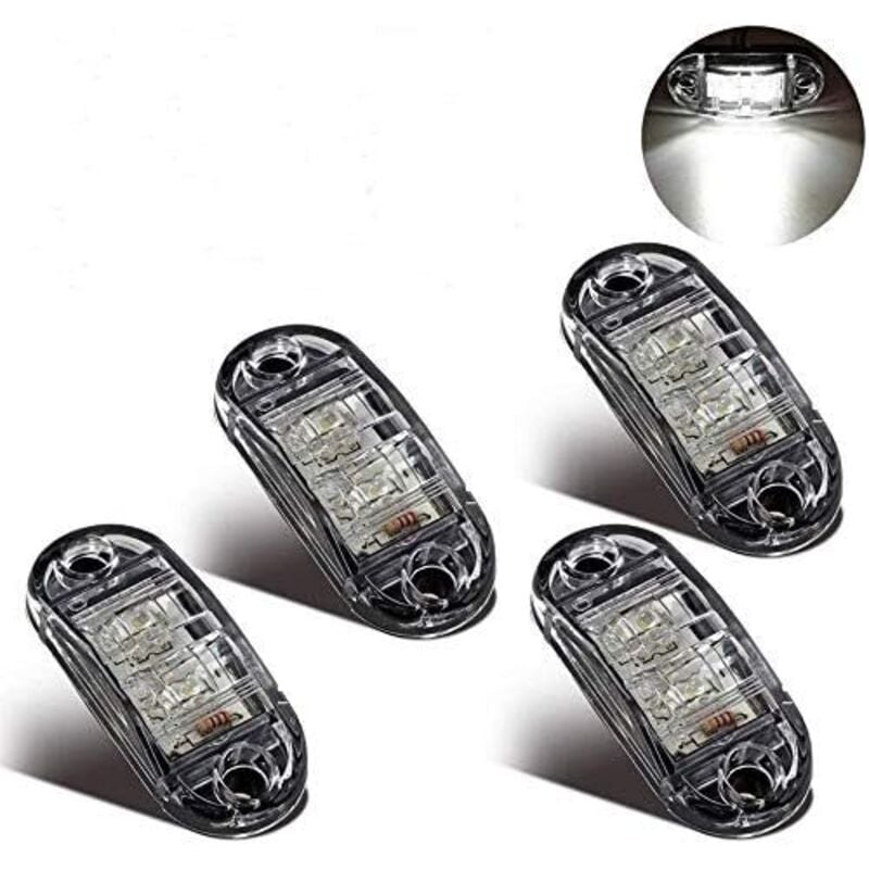 Luci di posizione laterali a LED, luci di ingombro per rimorchi universali da 12 V e 24 V, camion, roulotte, autobus (4 pezzi, bianco)