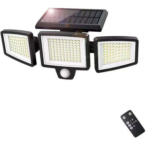 Luci di sicurezza solari per esterni a LED 2500LM 210, luci con sensore di movimento a 3 teste, IP65 impermeabili, luci da parete con 3 modalità, 1 pezzo