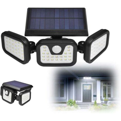 Luci di sicurezza UlisemSolar, 3 teste rotanti, 74 LED, sensore di movimento, 550 lm, impermeabili IP65, per vialetti, patio, garage e vialetto