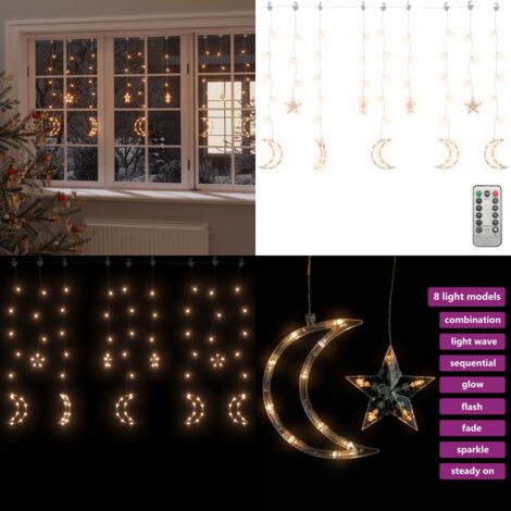 Luci Fatate Stella e Luna con Telecomando 138 LED Bianco Caldo - Luci natalizie - Luci per tende