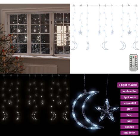 Luci Fatate Stella e Luna con Telecomando 138 LED Bianco Freddo - Luci natalizie - Luci per tende
