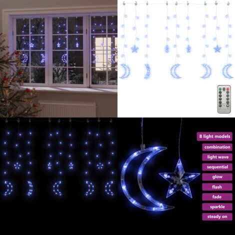Luci Fatate Stella e Luna con Telecomando 345 LED Blu - Luci natalizie - Luci per tende