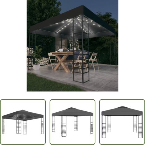 Luci LED a stringa -  Gazebo da Giardino con Luci LED a Stringa 3x3 m Antracite