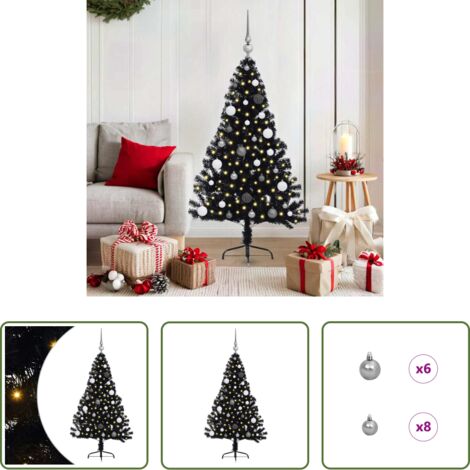 Luci LED -  Albero di Natale artificiale con luci integrate Nero 150 cm PVC