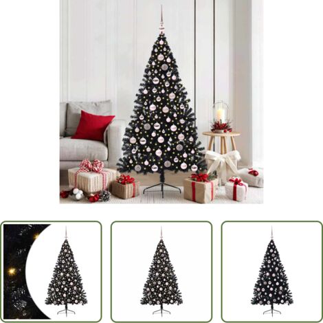 Luci LED -  Albero di Natale artificiale con luci integrate Nero 180 cm PVC