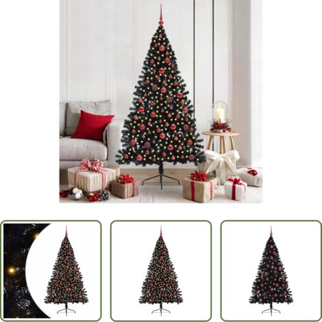 Luci LED -  Albero di Natale artificiale con luci integrate Nero 180 cm PVC