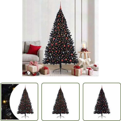 Luci LED -  Albero di Natale artificiale con luci integrate Nero 210 cm PVC