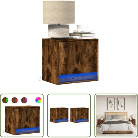 Luci led -  Comodini a Parete con luci LED 2 pz Rovere Fumo