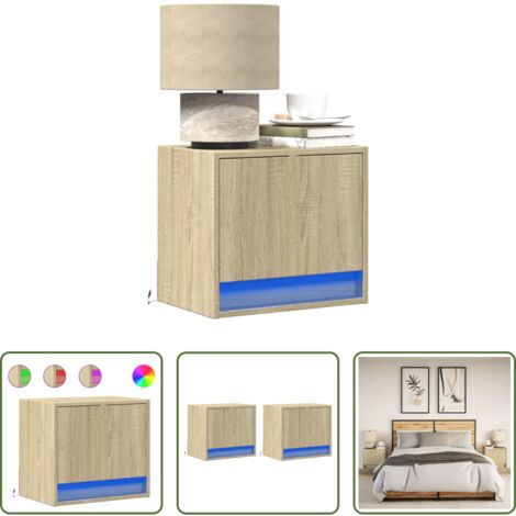 Luci led -  Comodini a Parete con luci LED 2 pz Rovere Sonoma