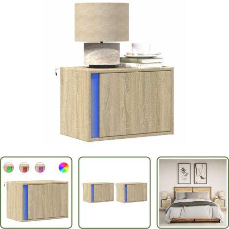 Luci LED -  Comodini a Parete con luci LED 2 pz Rovere Sonoma