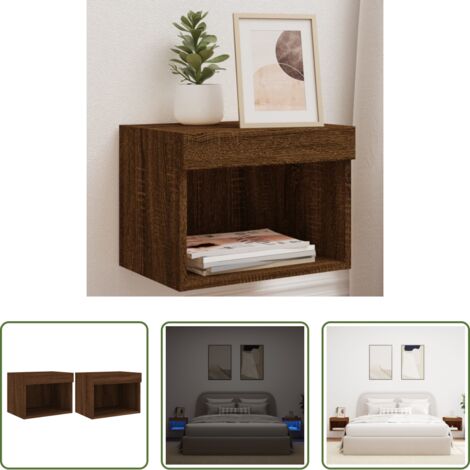 Luci led -  Comodini con Luci LED a Parete 2pz Rovere Marrone