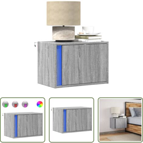 Luci LED -  Comodino a Parete con luci LED Grigio Sonoma