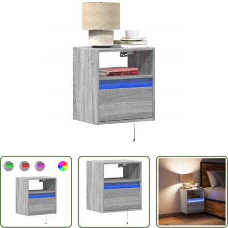 Luci LED -  Comodino a Parete con luci LED Grigio Sonoma
